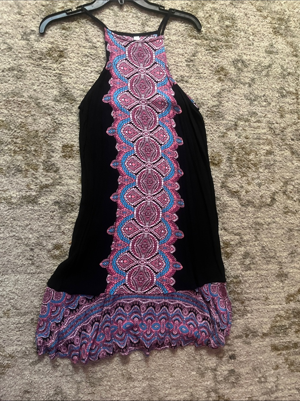 Xhilaration Black Mini Dress with Pink & Blue Embroidered Panel